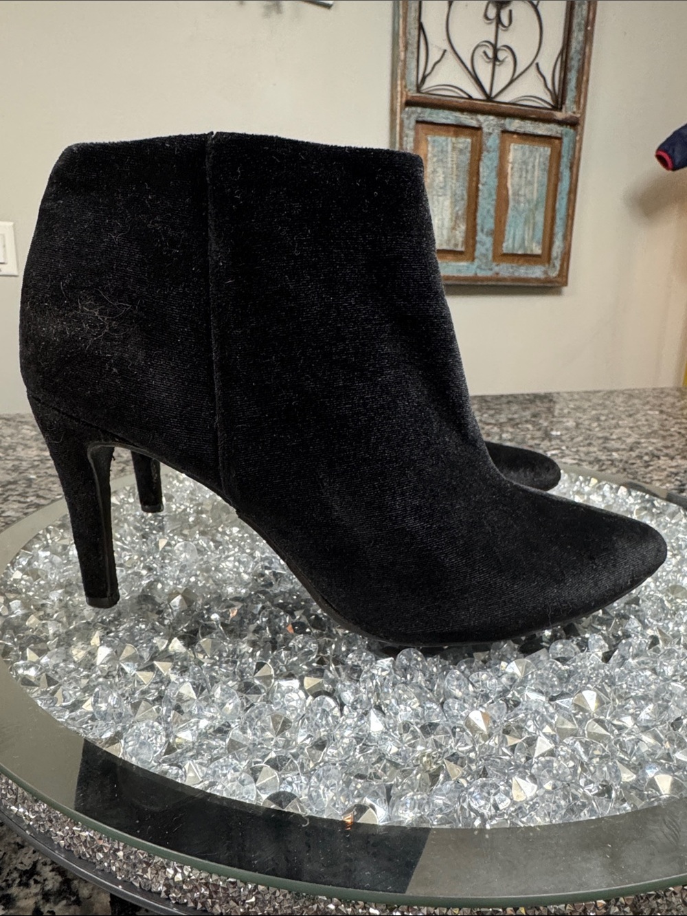 Old Navy Black velvet velour Pointed-Toe Ankle heeled Booties